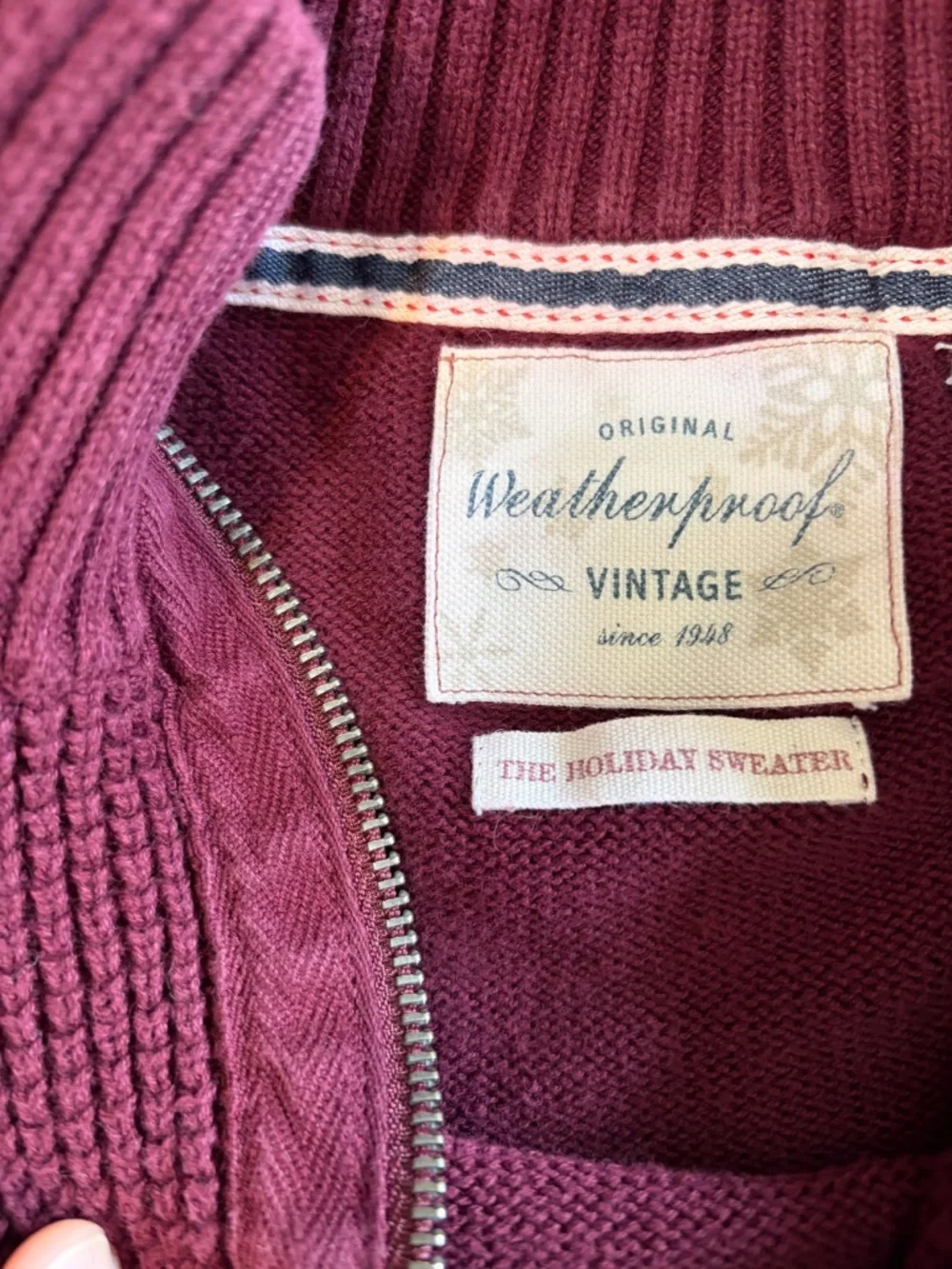 Weatherproof Vintage Quarter Zip Sweater Burgundy Textured Knit Size Large ♥️